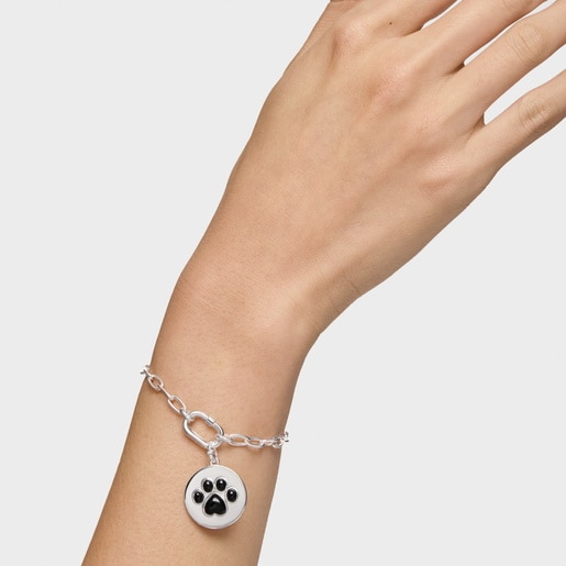 Silver Pendant with onyx paw-print Medallions