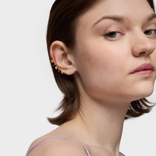 Earcuff con baño de oro 18 kt sobre plata y gemas creadas en laboratorio Icon Color LGG