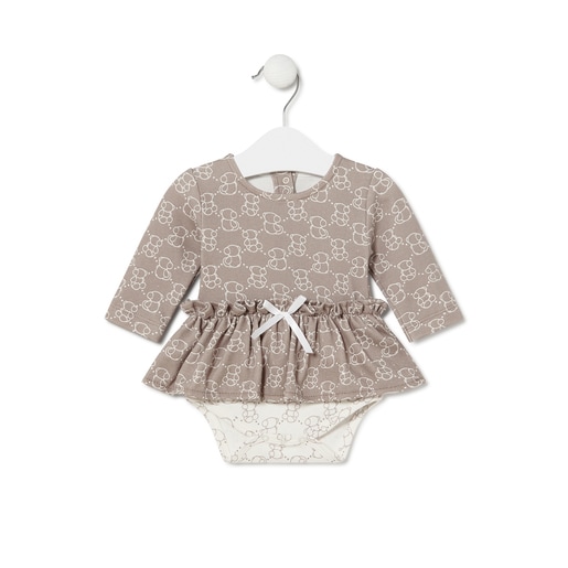 Baby girls bodysuit with skirt in Icon beige