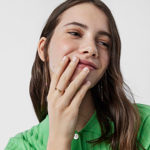 ゴールドコーティングシルバーにハート型のアメジストとパールがあしらわれたリング TOUS New Motif