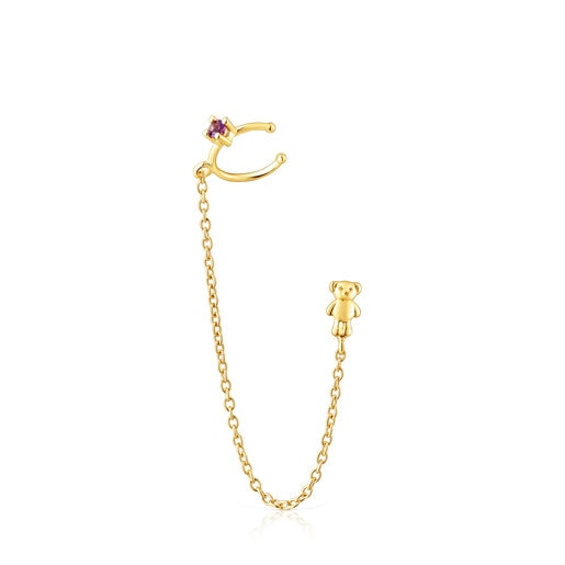 Gold TOUS Teddy Bear Earcuff with amethyst gemstone | TOUS