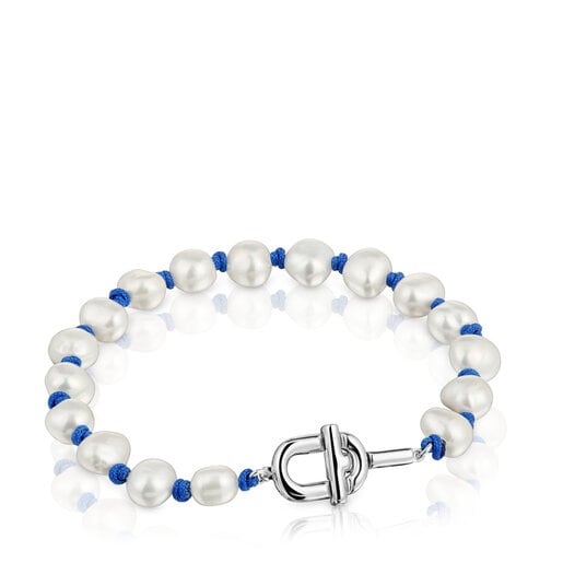 Blue nylon and silver Bracelet with cultured pearls TOUS MANIFESTO