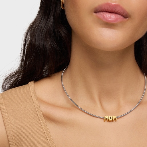 Short steel and 18kt gold over silver Necklace TOUS Mom