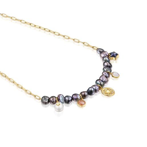 TOUS Silver vermeil Magic Nature Necklace with gray pearls and gemstones |  Westland Mall