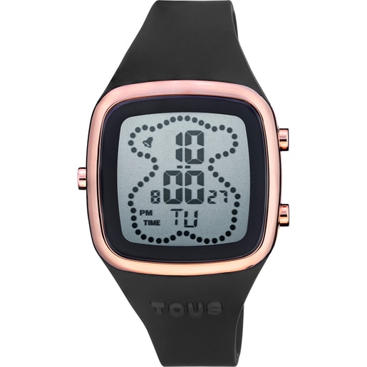 Digital Watch with black silicone strap and rose-colored IPRG steel case TOUS B-Time