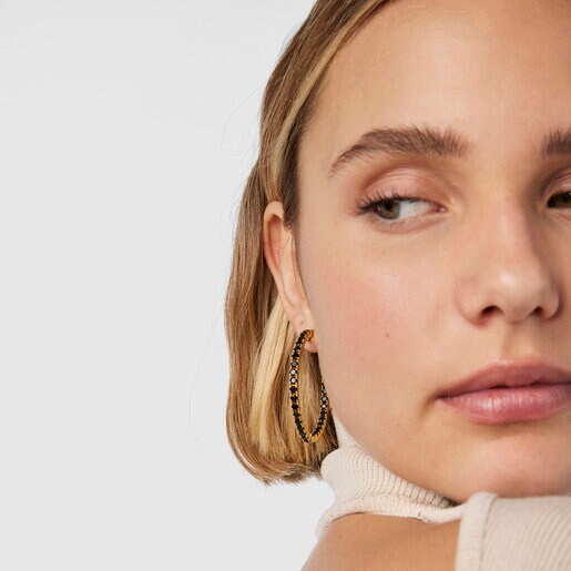 Серьги-обручи Glaring из вермеля с ониксом