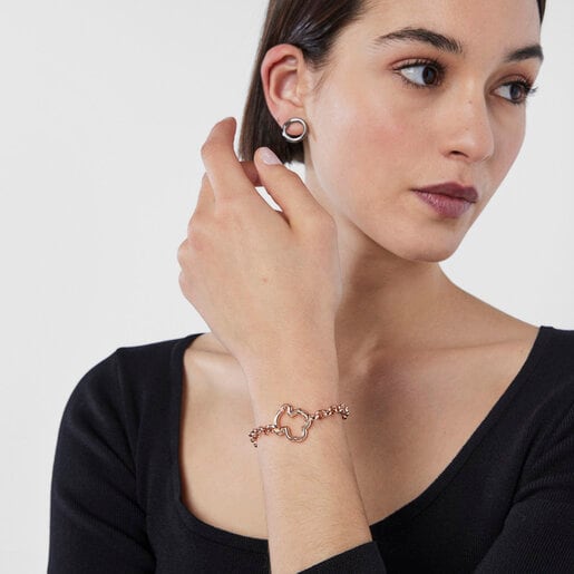 Hold Rose Vermeil and Dark Silver Bear Earrings | TOUS