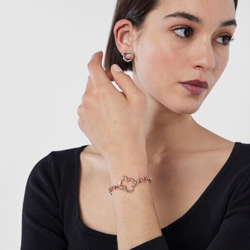 Hold Rose Vermeil and Dark Silver Bear Earrings