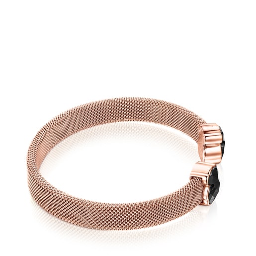Rose IP Steel Mesh Color Bracelet with Onyx | TOUS