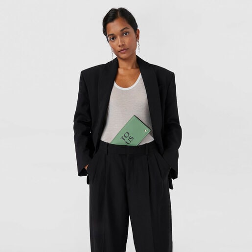 Billetera Flat de piel caqui TOUS Balloon