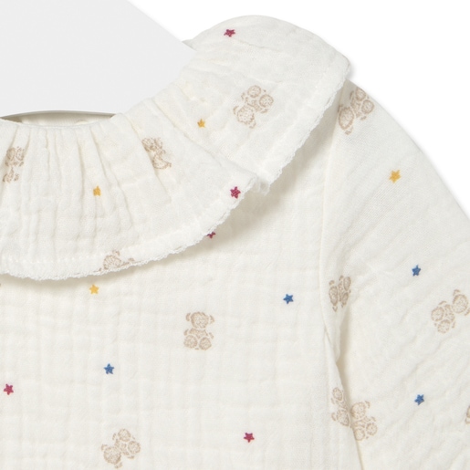 Baby bodysuit with smock in Cosmic ecru