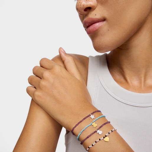 アメジストとシルバーのベアのモチーフが付いた伸縮性ブレスレット TOUS Motif