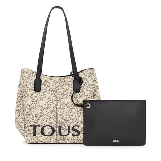 Tous Large Black and Beige Kaos Mini Tote Bag with Toiletry Bag