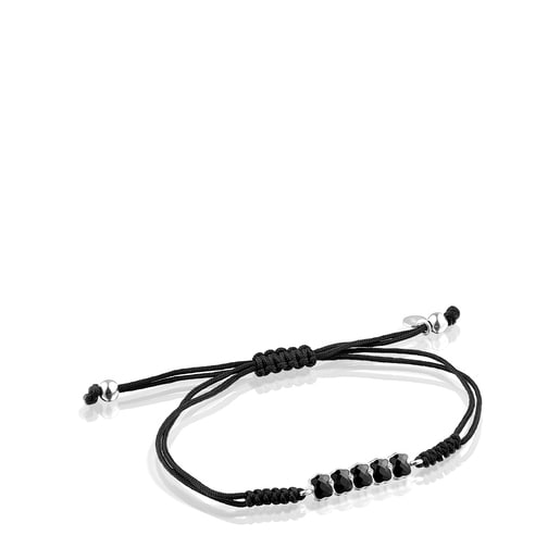 Pulseira Mini Onix em Prata com Ónix e Cordão preto