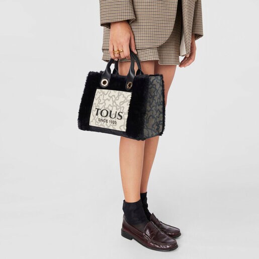 Shopping mediano negro Amaya Kaos Icon Fur