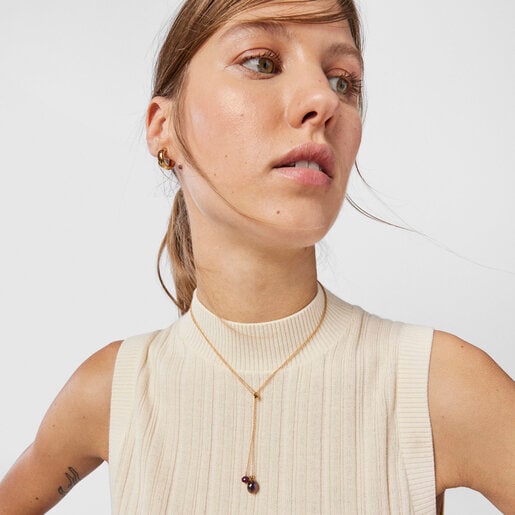 Silver vermeil Teddy Bear Gems open Necklace with pearl and ruby