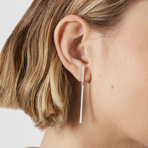 Long Straight bar Earrings in Silver | TOUS