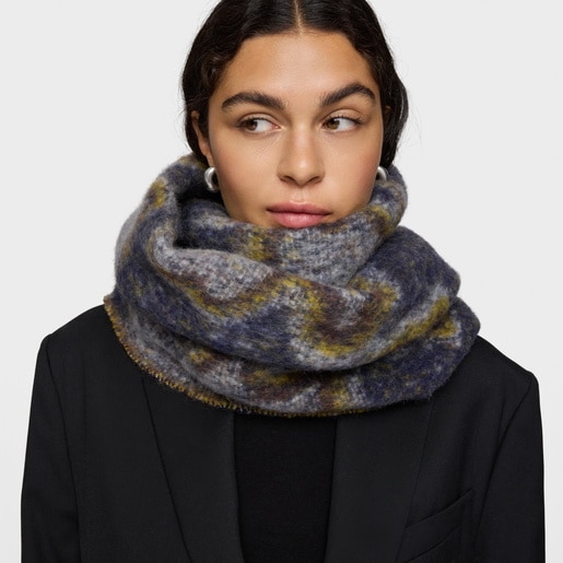 Large navy blue and taupe Muffler TOUS Bear Waves