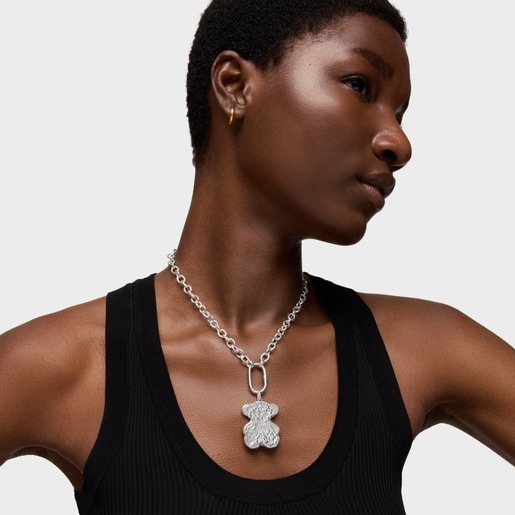 قلادة bonbon كبيرة الحجم مزينة بحلية على شكل دبدوب من الفضة من التشكيلة Sweet Dolls