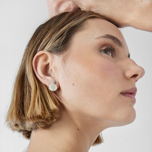 Pendientes de oro blanco con diamantes y perla cultivada Alecia