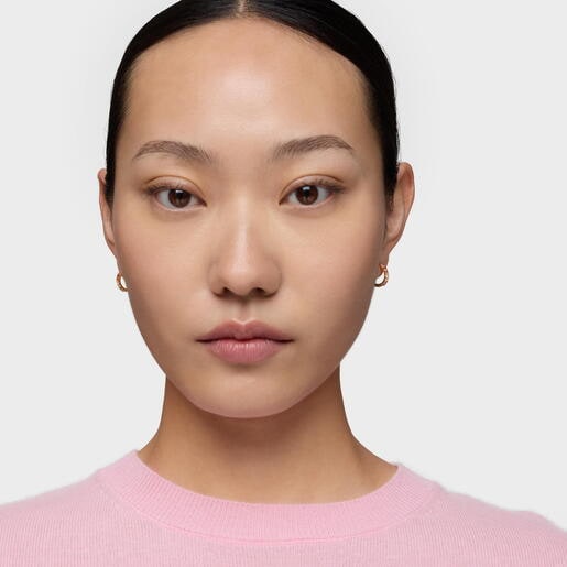 Pendientes de aro con baño de oro 18 kt sobre plata y gemas Straight