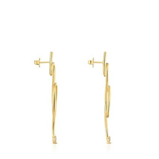 Aretes largos con baño de oro 18 kt sobre plata y diamantes creados en laboratorio Lio LGD
