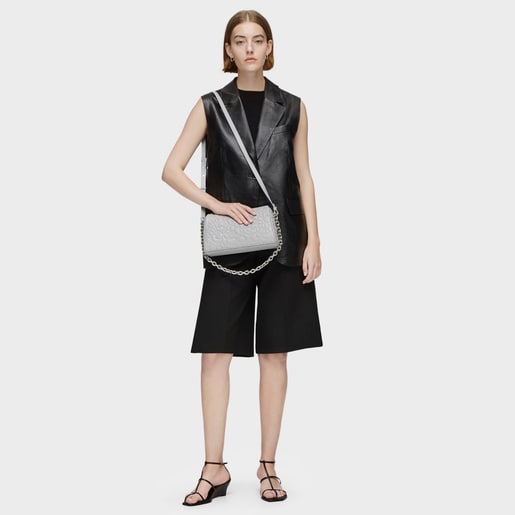 Large gray leather Handbag TOUS Greta