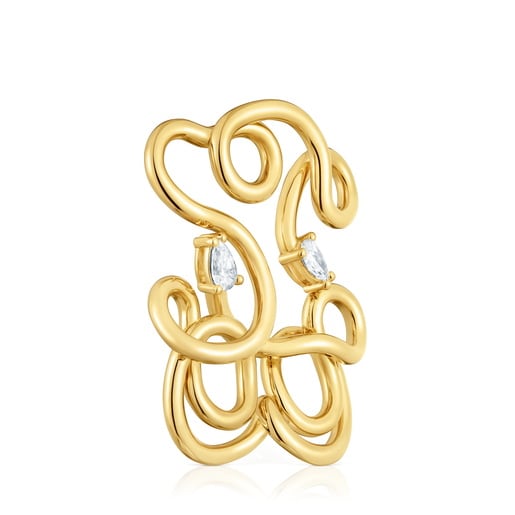 18ktゴールドコーティング・シルバーに、ラボグロウンダイヤモンドを添えた35 mm大のベア・ペンダントトップ Lio LGD