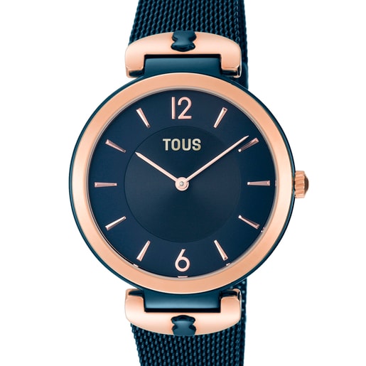 Tous S-Mesh - Zegarek ze stali szlachetnej w kolorze różowego złota i granatowym