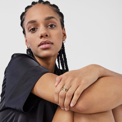 TOUS Nocturne crossed Ring in Silver Vermeil with Diamonds 2,2cm.