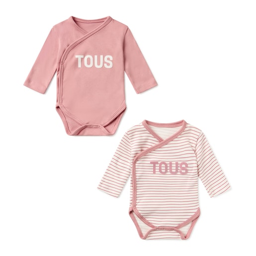 Pack of wrap-over bodysuits in Classic pink