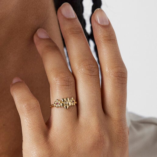 Золотое кольцо Fragile Nature с бриллиантом и рубинами