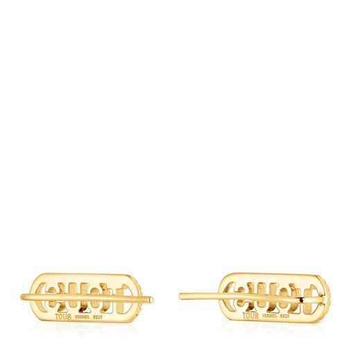 Pendientes trepadores con baño de oro 18 kt sobre plata y diamantes Logo