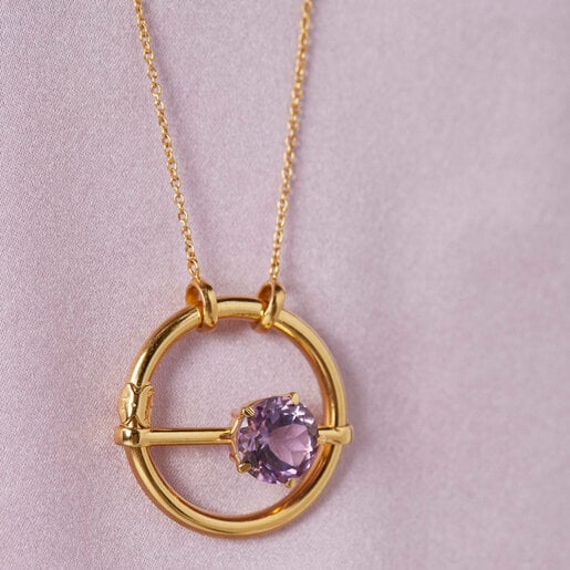 Large silver vermeil Hold Pendant with amethyst