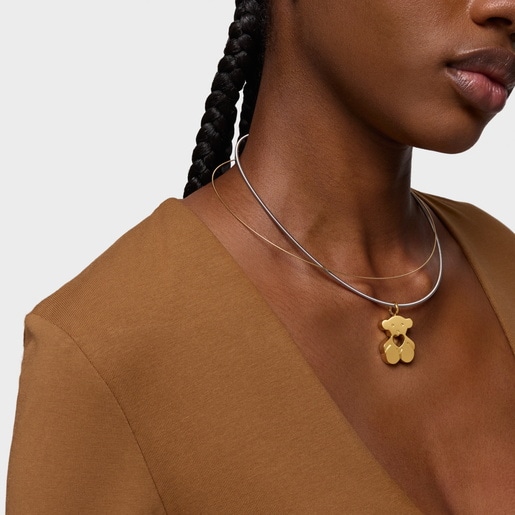 Gold Sweet Dolls Pendant big size. Bear motif with heart hole