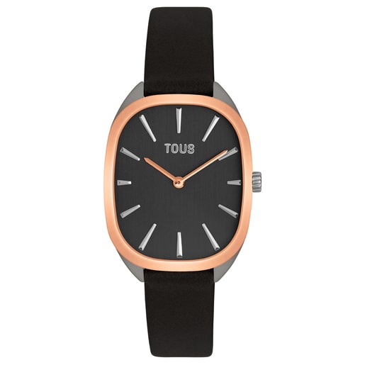 Pink IPRG steel analog Watch with black leather strap Heritage