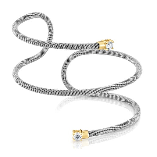 Pulsera esclava doble de acero, oro 14 kt  y diamantes creados en laboratorio TOUS Mesh LGD