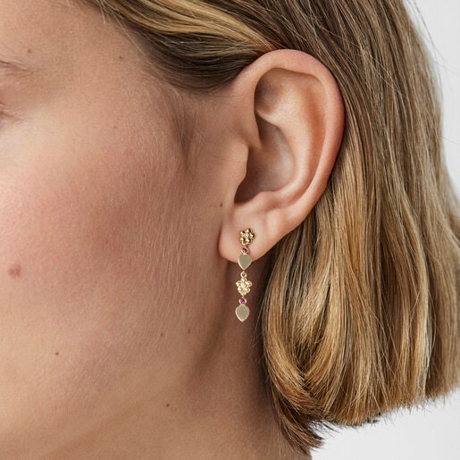 Короткие и длинные золотые серьги Fragile Nature с бриллиантами и рубинами