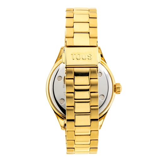 Analogue watch with gold-colored IPG steel wristband and crystals T-Logo