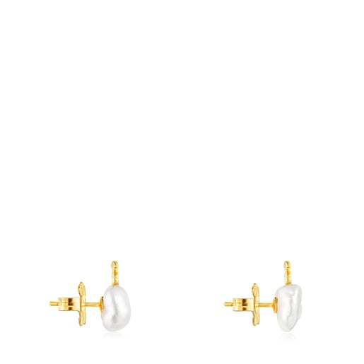 Pendientes con baño de oro 18 kt sobre plata y perla TOUS Pearls