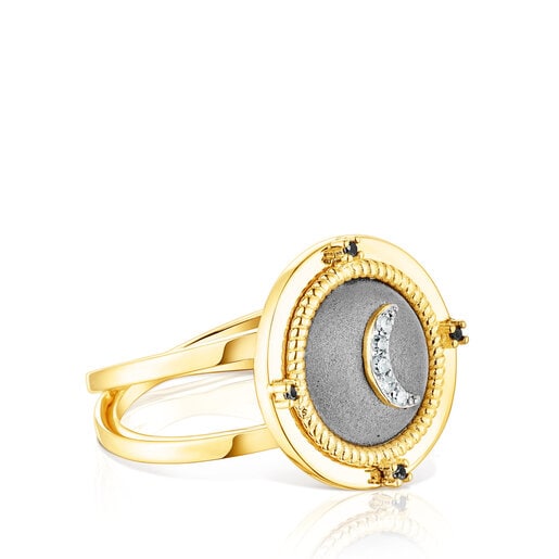 Anillo luna con baño de oro 18 kt sobre plata y diamantes Magic Nature