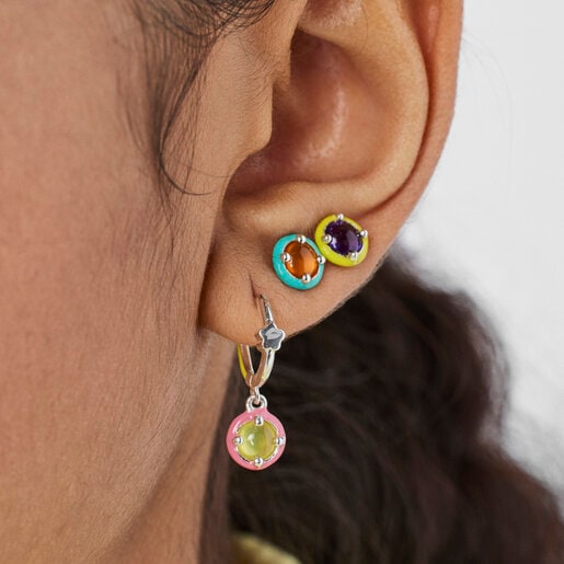 Silver TOUS Vibrant Colors Hoop earring with chalcedony and enamel