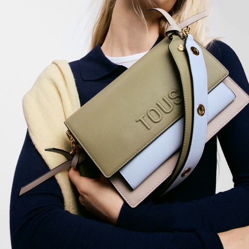 Bandolera mediana topo y verde Audree Saffiano