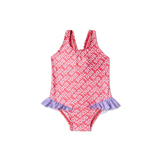 Girls one-piece swimsuit in Logo pink