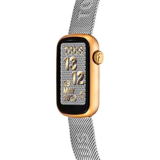 Montre connectée avec bracelet en acier et boîtier en aluminium couleur IPG doré TOUS T-Band Mesh