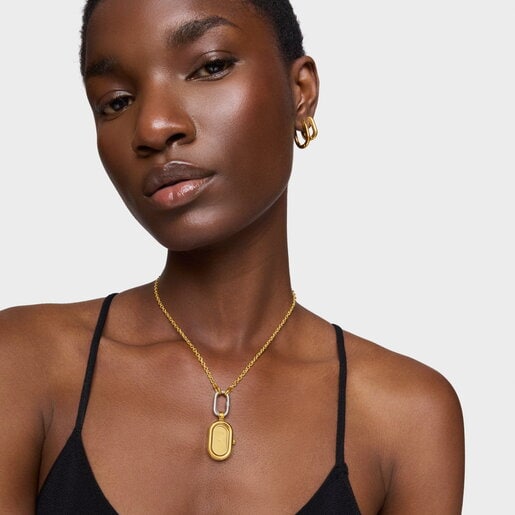 Reloj colgante analógico en acero dorado Hold Oval