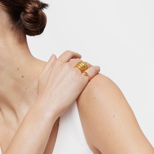 Large Ring with 18kt gold plating over silver TOUS Grain