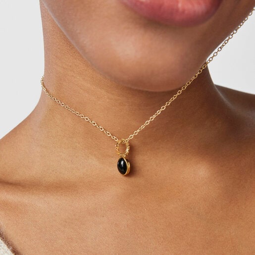 Silver Vermeil Straight Pendant with Onyx | TOUS