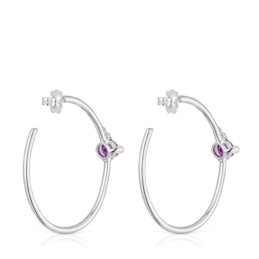 Boucles d’oreilles anneaux en argent et saphir lilas créé en laboratoire TOUS Color Lab