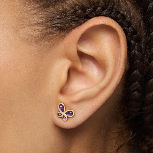 Earrings with 18kt gold plating over silver and amethyst Daisy